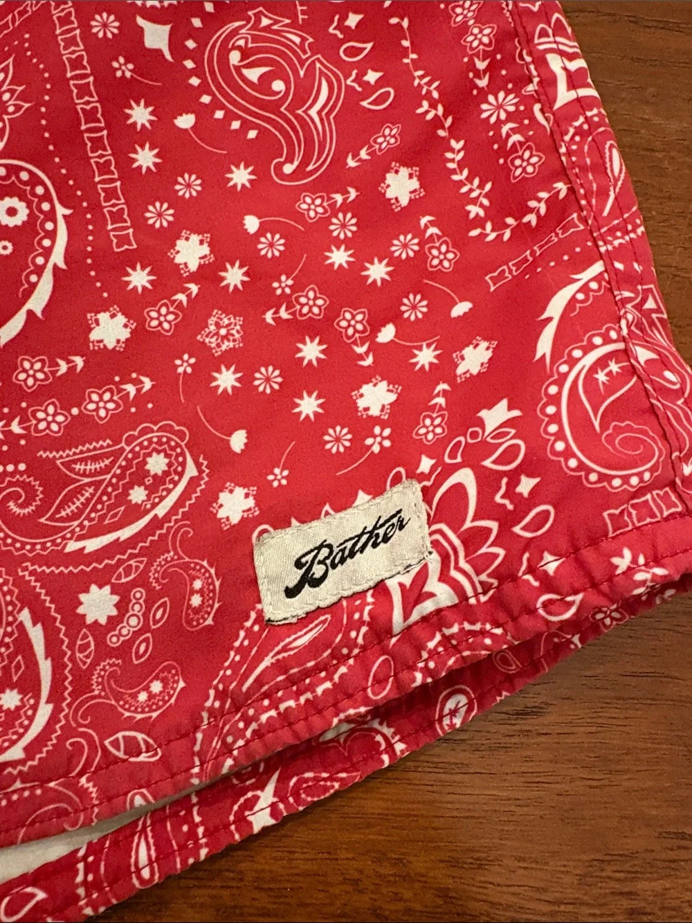 Bather Red Paisley Swim Trunks-cali cowboy -Sz 32